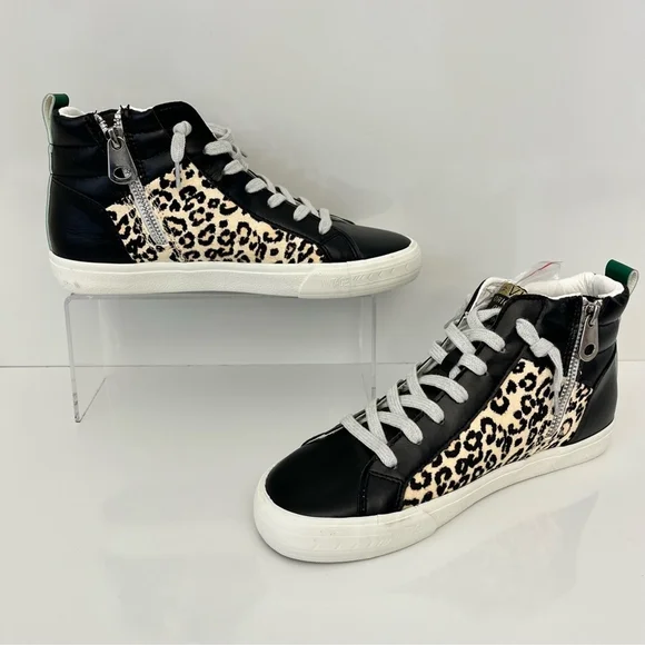 Vintage Havana Leopard High Top Sneakers Size 9 Star Distressed Zip Shoes - Picture 4 of 13